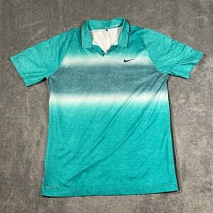 Nike Tiger Woods Collection Golf Polo Shirt Mens L Teal Blue Ombre Dri-FIT Snap
